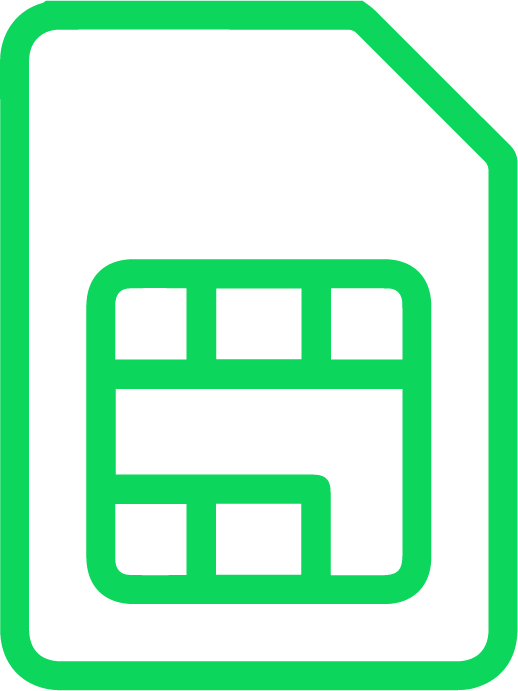 Symbole vert d'une carte SIM représentant l'interconnexion et la gestion opérateurs mobiles