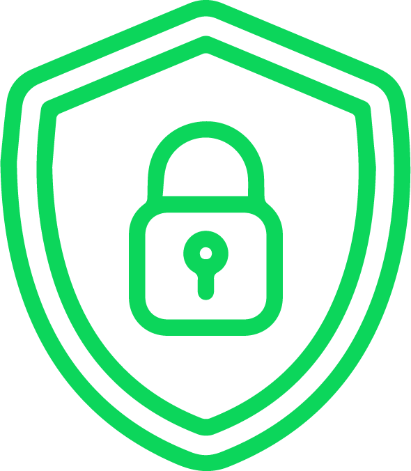 Symbole vert d'un bouclier avec un cadenas représentant l'interconnexion avec l'outil de cybersécurité Lookout