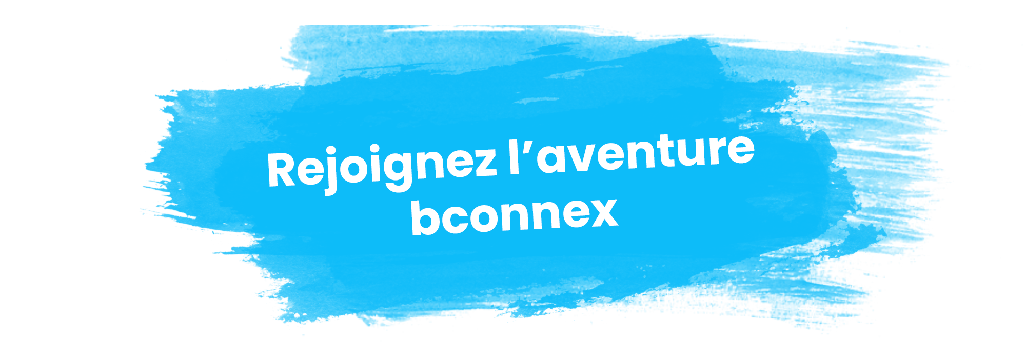 Tracé bleu au pinceau avec le texte 'Rejoignez l'aventure bconnex' invitant les visiteurs à découvrir la culture d'entreprise.