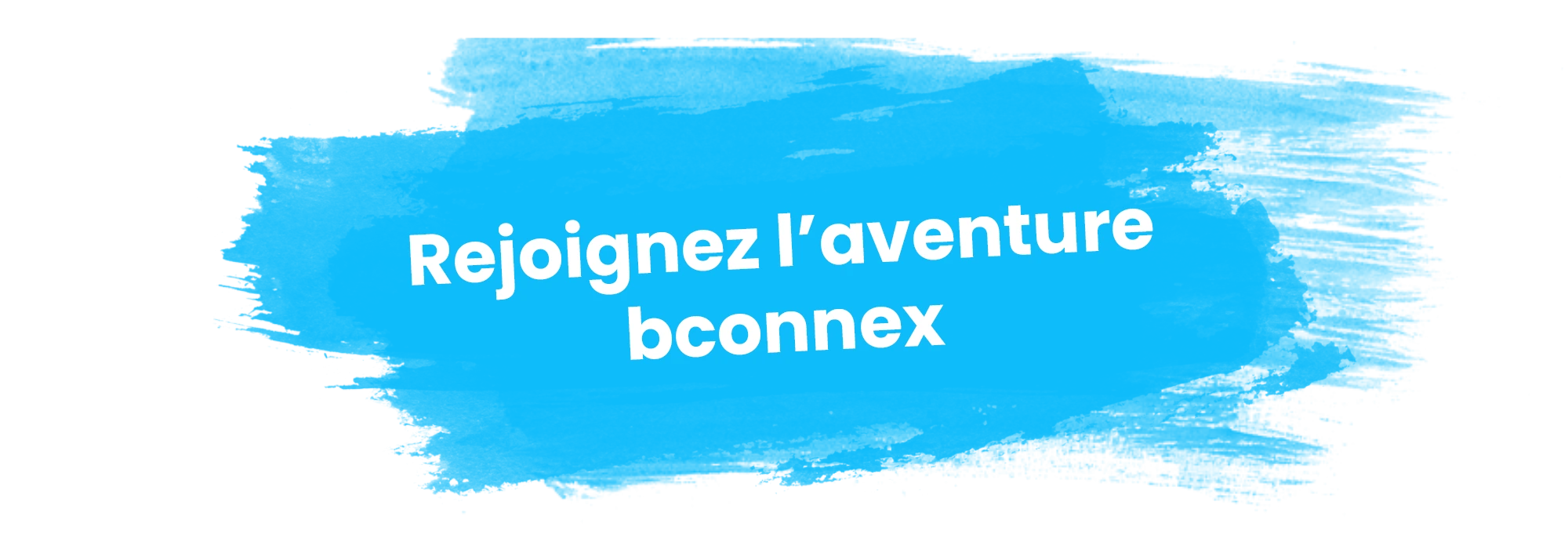 Tracé bleu au pinceau avec le texte 'Rejoignez l'aventure bconnex' invitant les visiteurs à découvrir la culture d'entreprise.